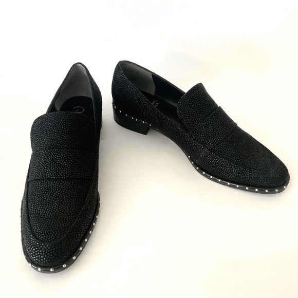 ADRIANNA PAPELL Prestyn Studded Loafers Black Sea Ray Leather block heel Shoes 8 - Picture 7 of 16